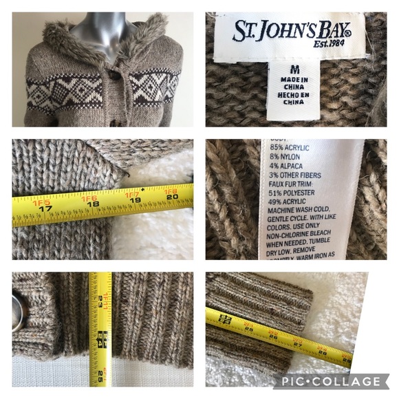 St. John Bay M Alpaca Blend Knit Cardigan Sweater Faux Fur Hoodie Button Down - Picture 14 of 14